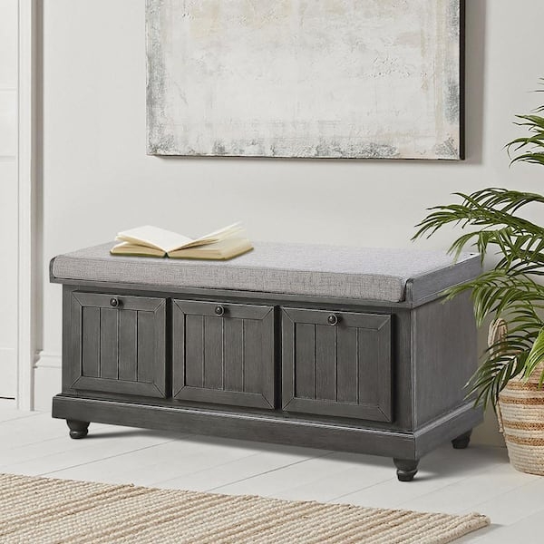 Upholstered Lift Top Storage Bench with Paneled Front and Bun Feet