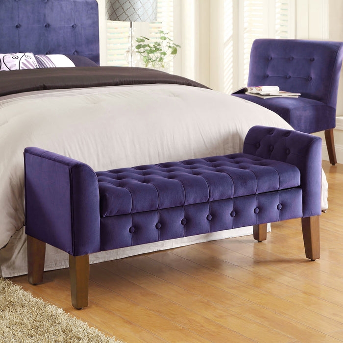 Upholstered Settee Bench featuring High Track Arms and Deep Button Tufting