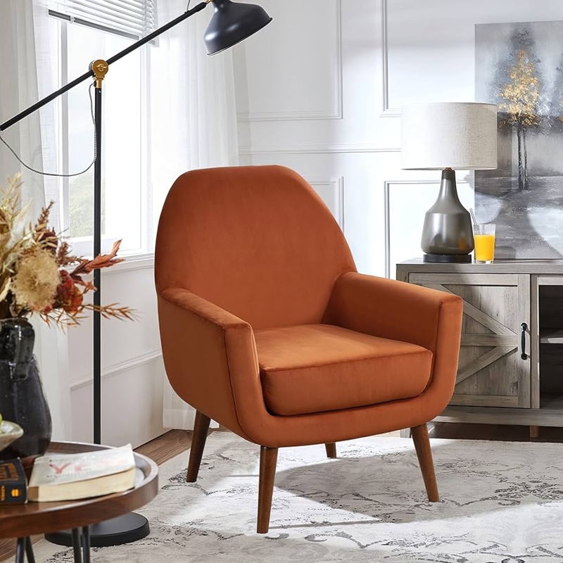 Velvet Accent Chair, Burnt Orange, Channel Tufting, Gold-Toned Legs