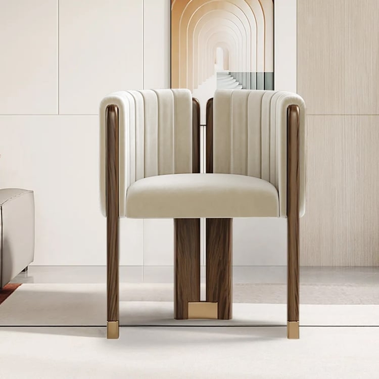 Velvet Accent Chairs with Fluted Back and Light Wood Frame.