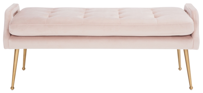 Velvet Bench Pink Tufted Seat Gold Tapered Legs