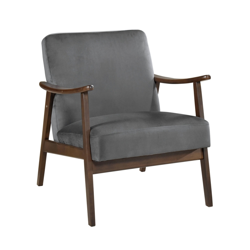 Velvet-Like Accent Chair featuring Curved Back and Espresso Legs