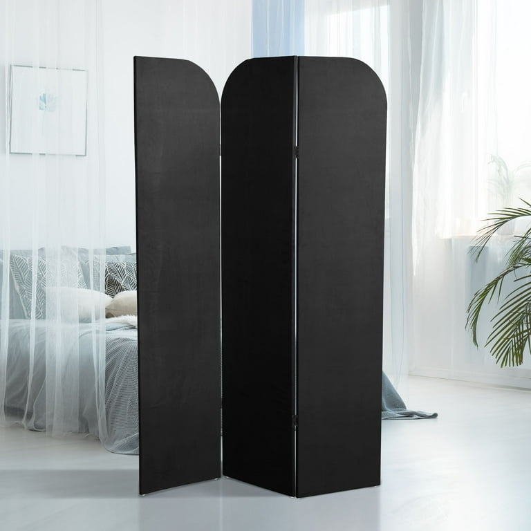 Velvet Room Divider Arched Top Three Panel Folding Privacy Screen