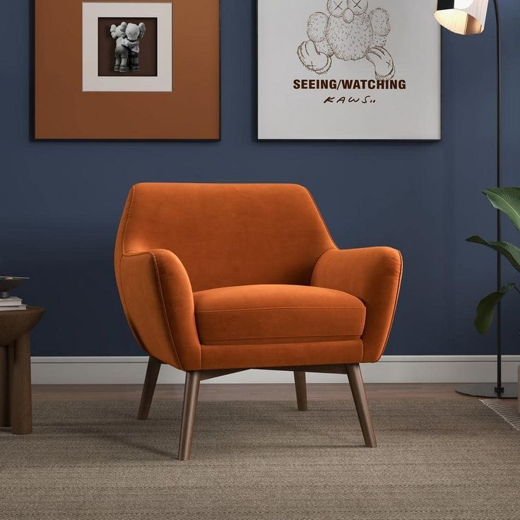 Velvet Swivel Armchair, Burnt Orange, Curved Back, Mid-Century Style