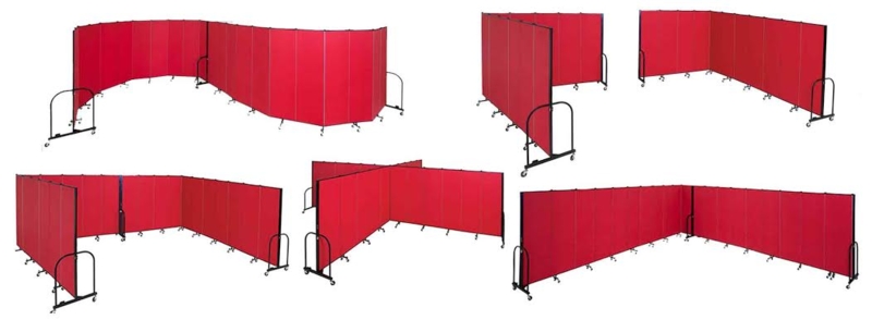 Versatile Portable Room Divider, Red Articulating Screen on Wheels