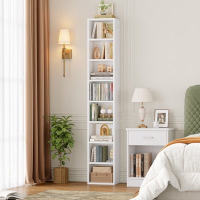 Vertical Spine Bookcase Modern Narrow Tower Bookshelf Styling