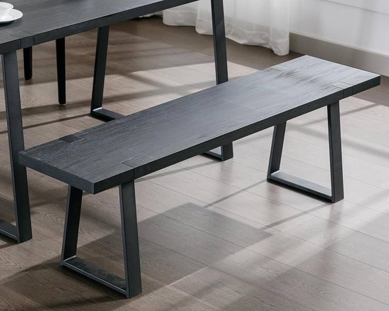 - VESCASA 60" Wood Dining Bench with Black Metal Legs for Dining  Room, Kitchen, Black - Table Benches
