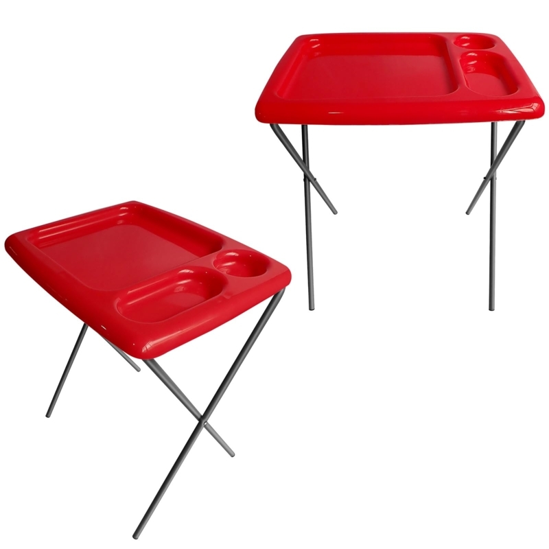 Vibrant Folding Tray Table Set Bright Red Cutout Handle X-Frame