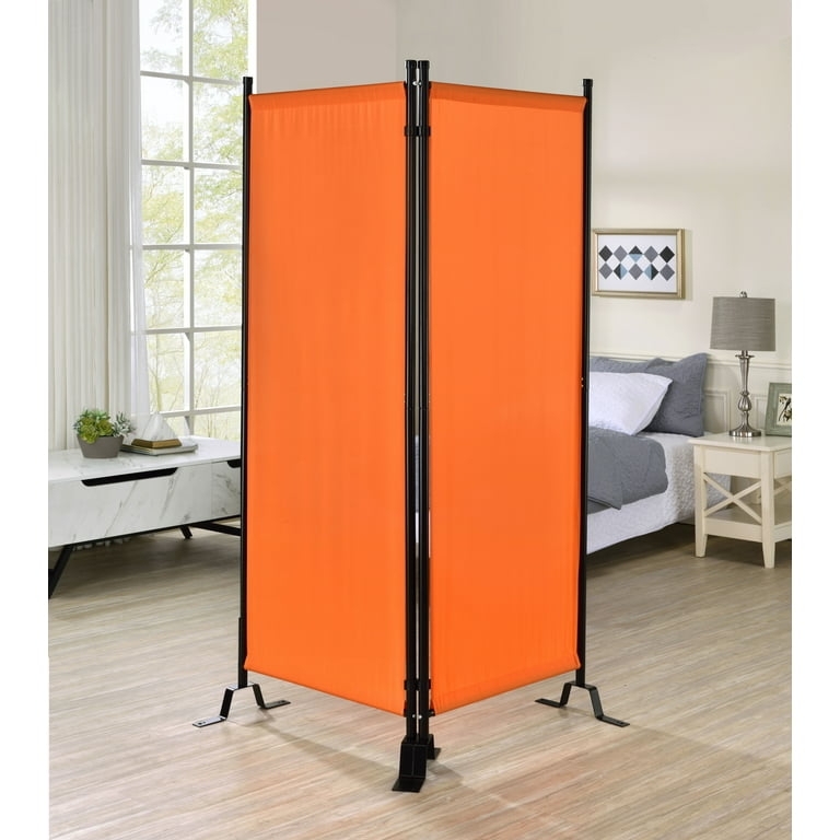Vibrant Orange Fabric Room Divider with Black Metal Frame