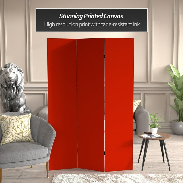 Vibrant Red Canvas Folding Room Divider, 3-Panel Modern Screen
