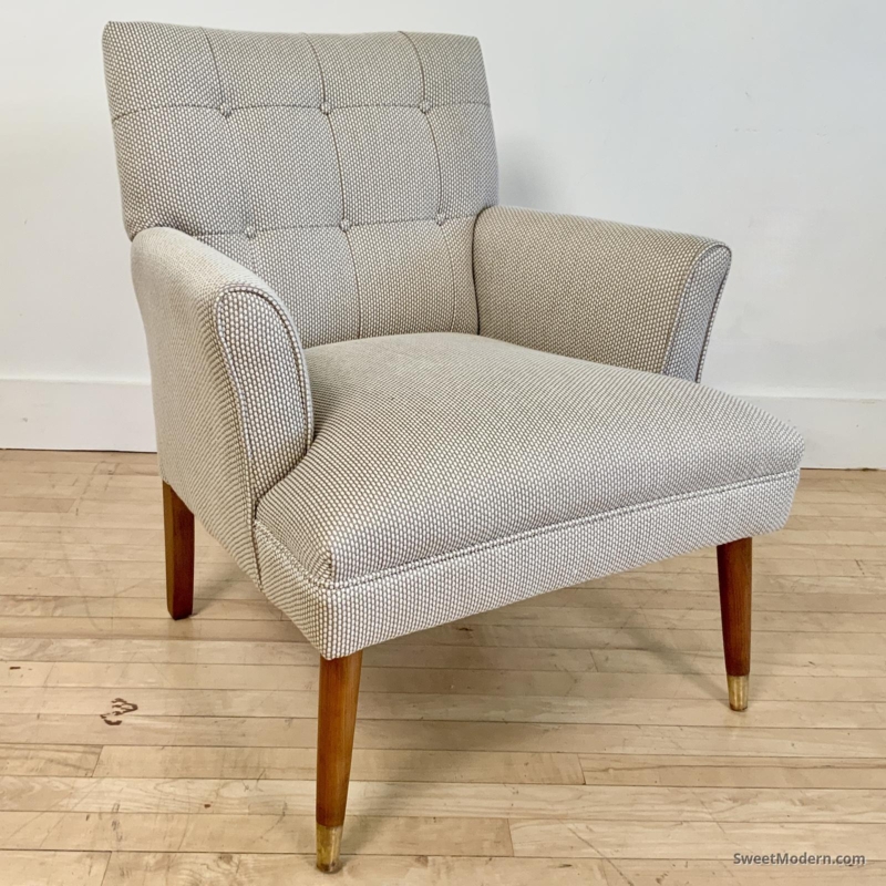 Vintage Button Tufted Armchair Mustard Yellow Tapered Legs