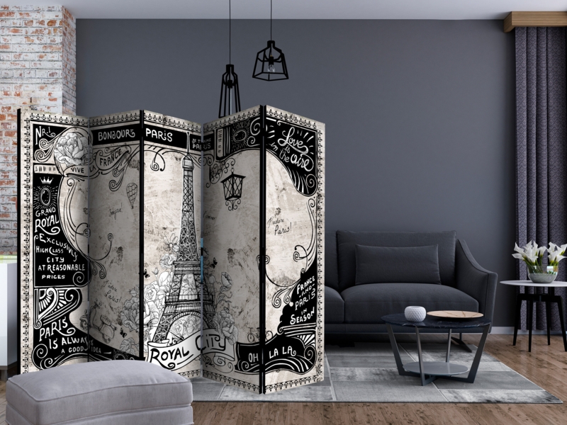 Vintage Chic Folding Room Divider with Parisian Graphics