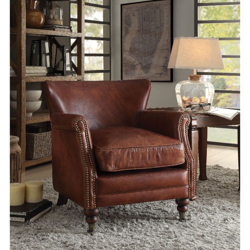 Vintage Tufted Club Chair with Nailhead Trim & Distressed Leather