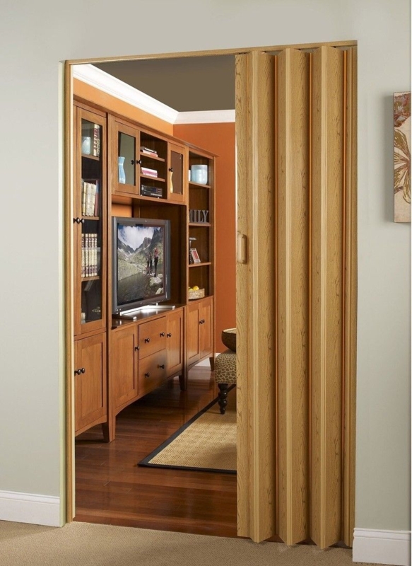 Vinyl Accordion Door with Wood Grain Finish for Space Saving