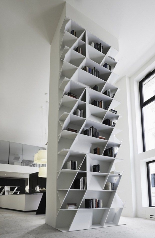 Wall Mounted Bookcase Charcoal Gray Intersecting Cubbies