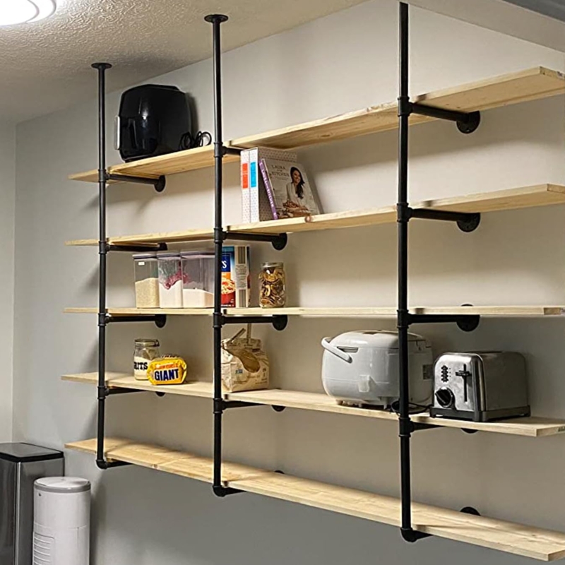 Wall Mounted Shelving 5-Tier Iron Pipe Open Storage