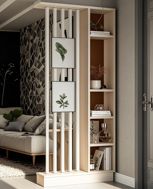 - Wall Room Divider, Storage Cabinet Storage Display with  Shelves, Modern Freestanding Wood Room Divider Screen, Wall Privacy Screens  for Home Office Decorative (Beige+White,31.5" L x 9.5" W x 79.5" H)
