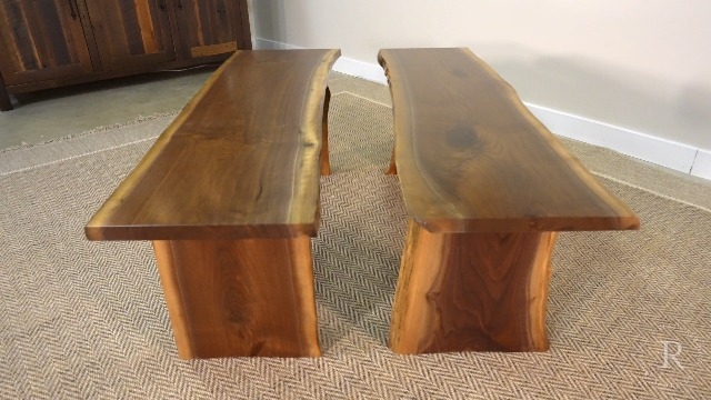 Walnut Dining Bench Live Edge Slab with Black Metal U-Shaped Legs