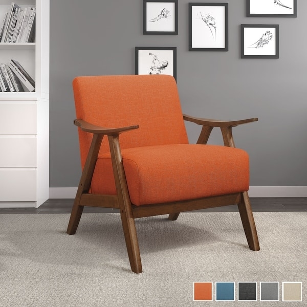 Walnut Frame Upholstered Armchair Dark Gray Curved Arms