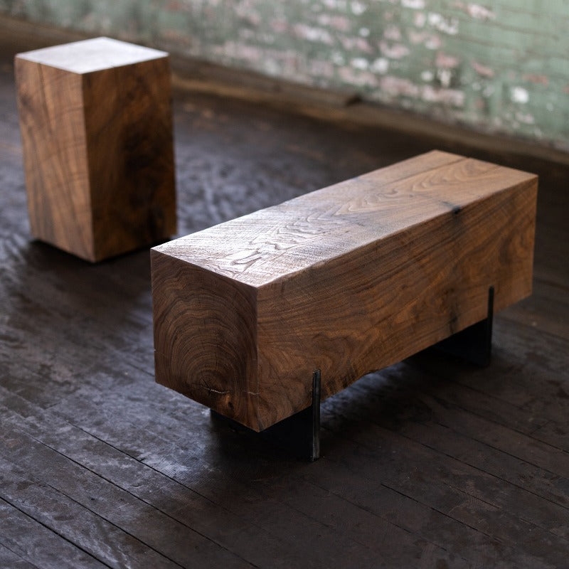 Walnut Solid Beam Bench, Minimalist Knife Legs for Halls