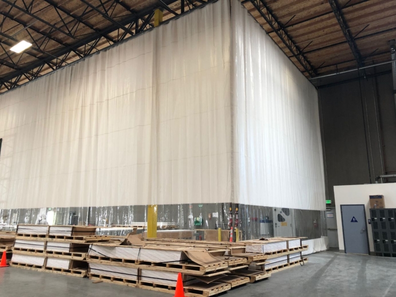 Warehouse Curtain Divider with Clear View Panel, Ceiling Mount