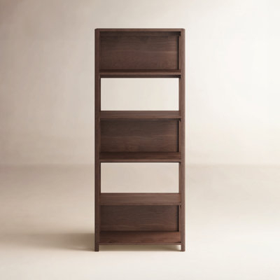 Warm Wood Bookcase X-Back Open Frame Five Tier Shelf