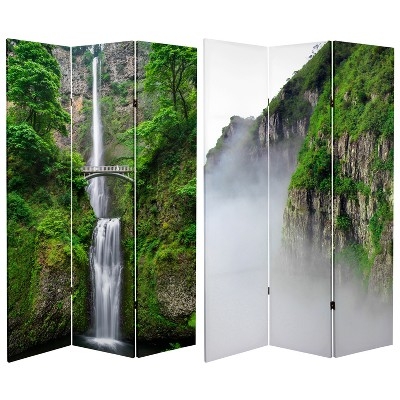 Waterfall Room Divider Misty Mountain Landscape Double Sided Screen