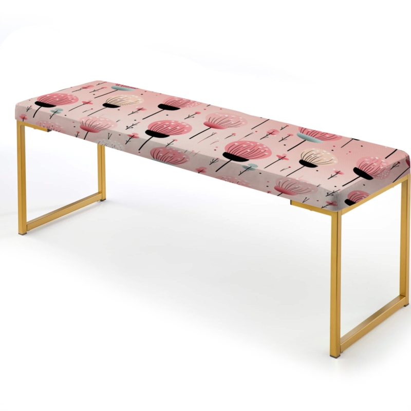 Whimsical Bench Pastel Pink Abstract Floral Print Gold Sled Base
