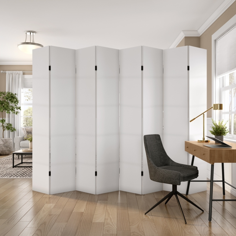 White 8 Panel Room Divider Canvas Folding Minimalist Screen