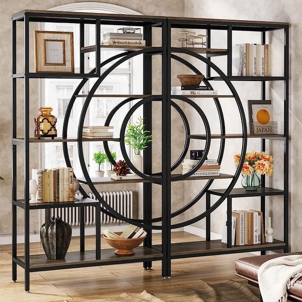 White 8-Tier Bookcase Geometric Stair-Step Shelving