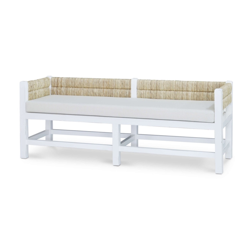 White Bench with Seagrass Backrest and Six-Leg Frame