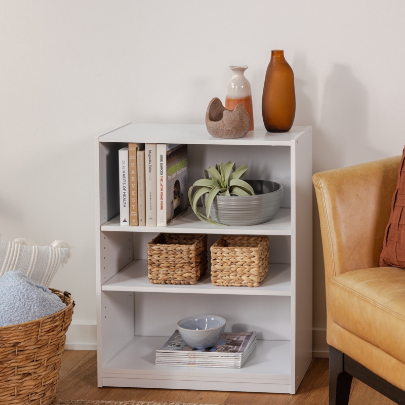 White Bookcase with Kickplate Base and Adjustable Shelves