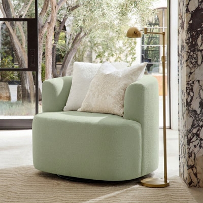 White Boucle Swivel Barrel Accent Chair for Living Room