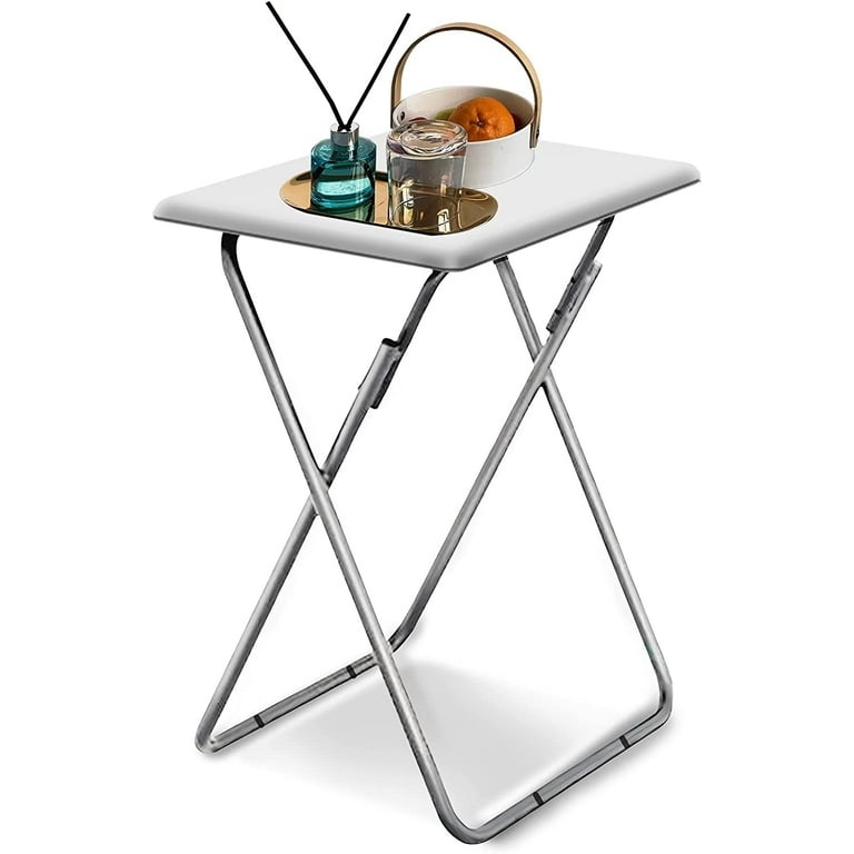 White Folding Tray Table with Rounded Corners Modern Design