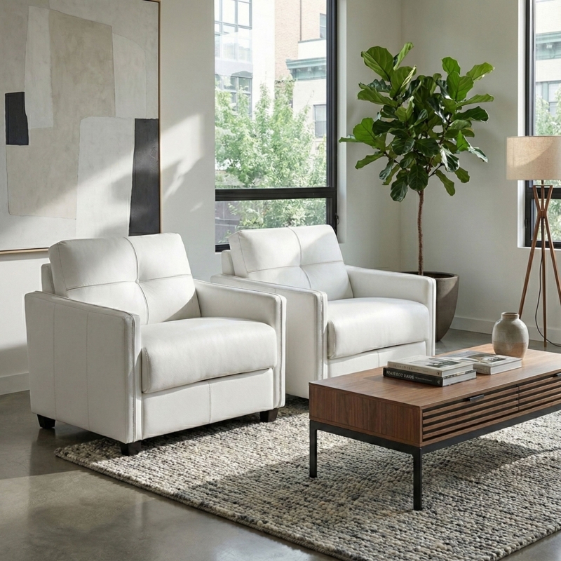 White Leather-Like Sleeper Chair with Wide Seat Silhouette