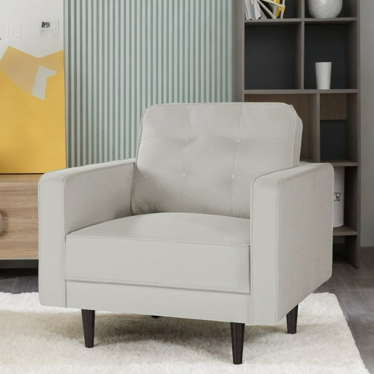 White Modern Accent Chair with Curved Back and Tapered Legs