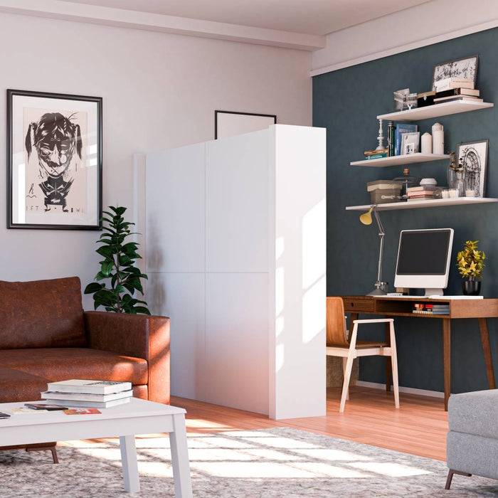 White Modular Room Divider with Pony Wall Design and Matte Finish