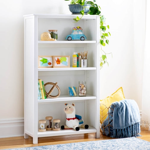 White Nursery Bookcase with Slatted Side Panels