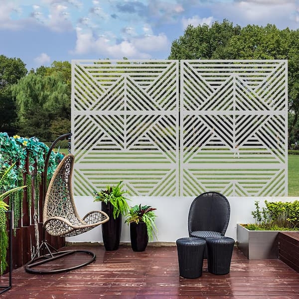 White Privacy Screen with Modern Geometric Cutout Pattern