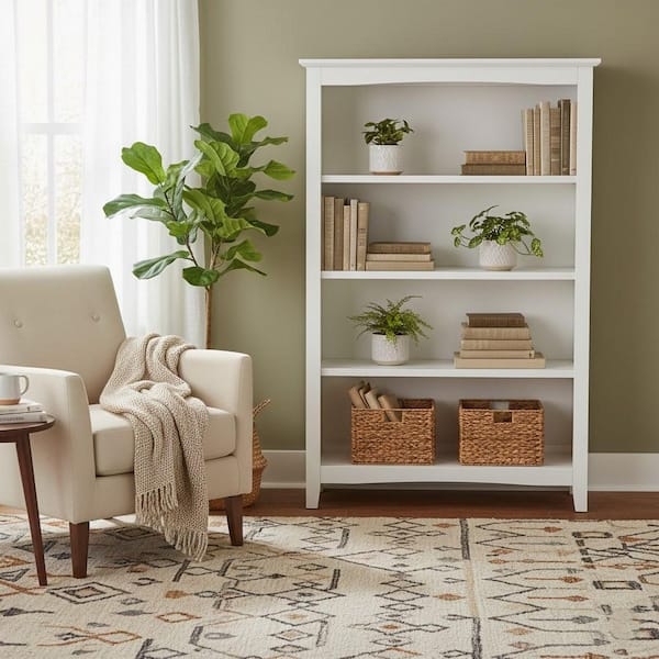 White Shaker Style Bookcase with Crown Molding Detail