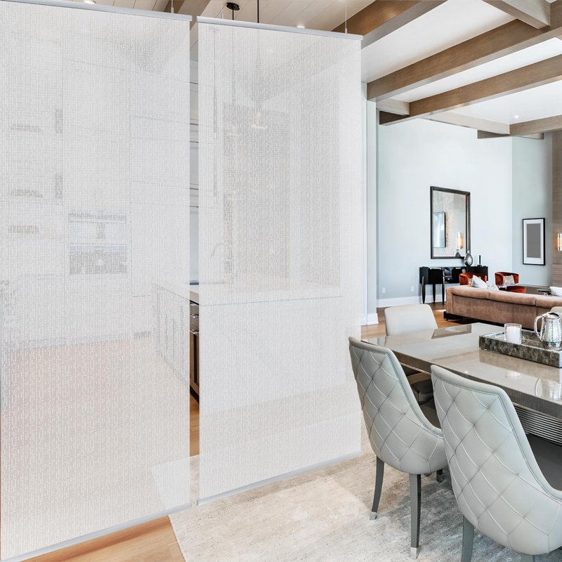 White Sheer Hanging Room Divider, Vertical Knit Texture, Mesh Pattern