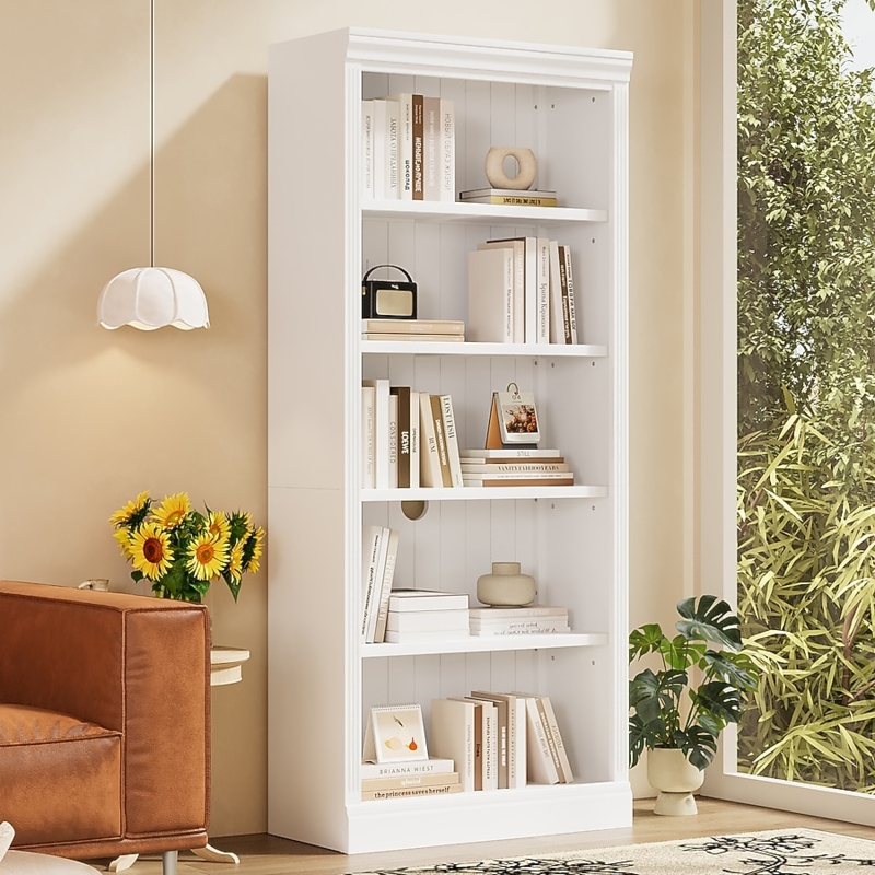 White Slender Bookcase standing 83 Inches Tall with LED Lights