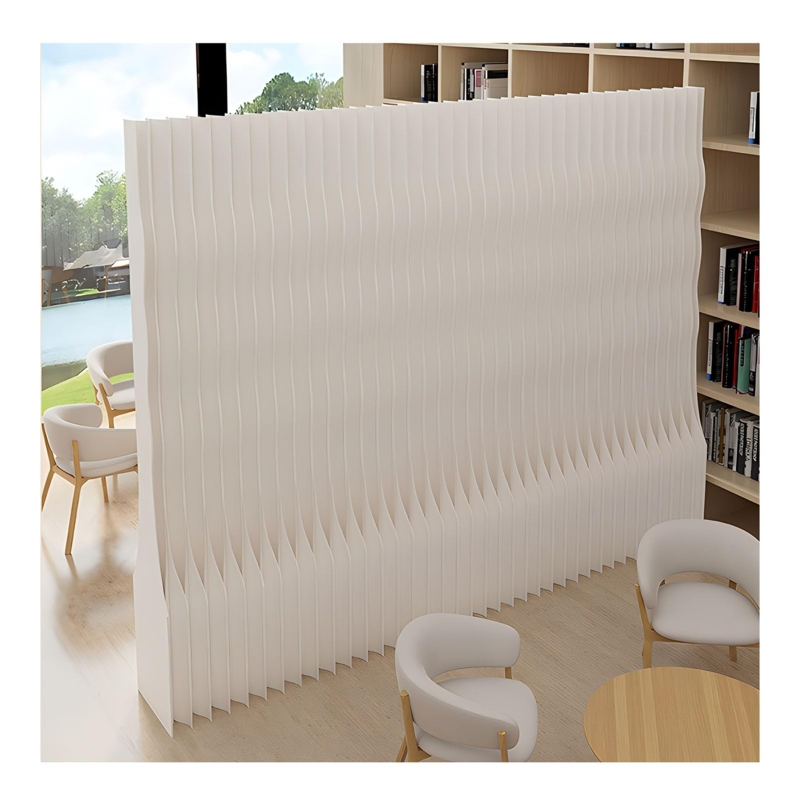 White Wavy Accordion Room Divider Honeycomb Folding Partition