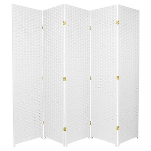White Woven Room Divider 5-Panel Basketweave Folding Screen