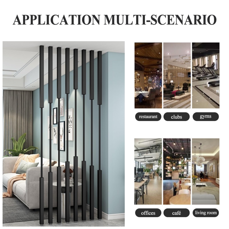 - Whnoorher Industrial Metal Room Dividers Floor-to-Ceiling -  5/8/10pcs Slatted Privacy Screens, Freestanding Black Columns with Anti-Tip  Base for Home & Hotel(5pcs,245cm/96in/8.0ft)