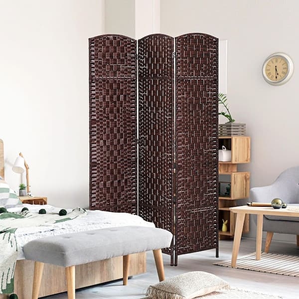Wicker Weave Room Divider Dark Brown Arched Top Privacy Screen