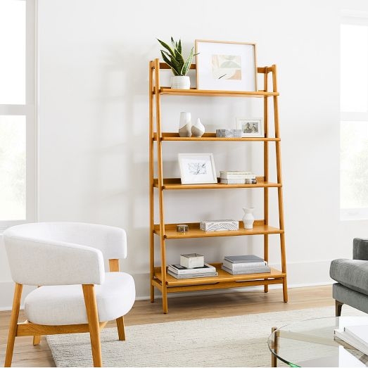 Wide Acorn Bookshelf with Four Open Tiers and Tapered Legs