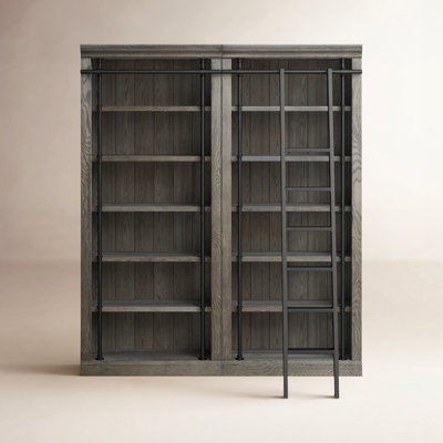 Wide Rustic Bookcase with X-Frame Sides and Six Shelves