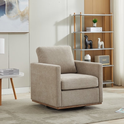 Wide Textured Swivel Accent Chair in Cream Barrel Silhouette