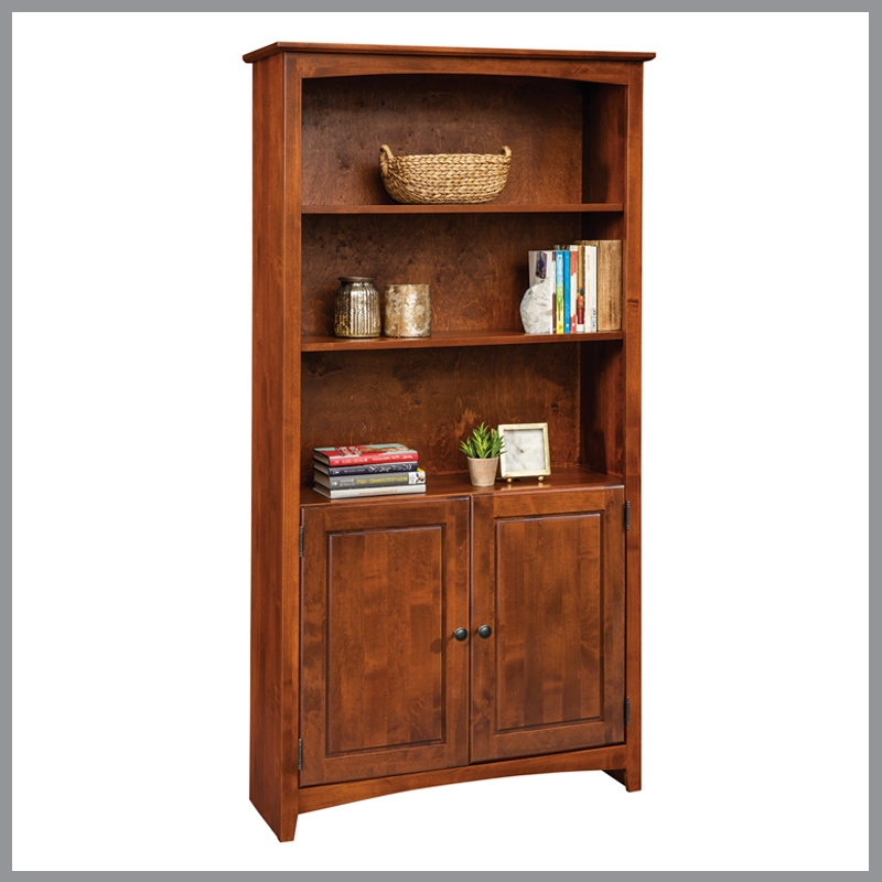 Wide Wood Bookcase With Doors For Living Room Library Storage